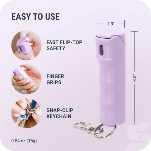 Image of SABRE Pepper Gel Spray with Fast Flip-Top Safety & Snap‑Clip Keychain for Self Defense - Max Strength with UV Dye, Reduces Wind Blowback, 10‑Sec Spray, 14ft Range, Finger Grip, Made in USA, 0.54 fl oz