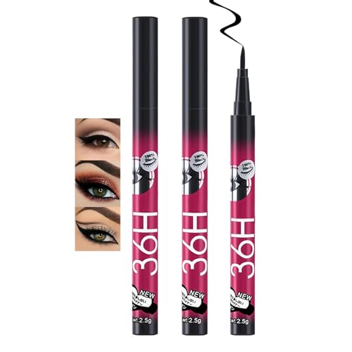 2 Pack 5D Waterproof Liquid Eyeliner Pens, 36H Long-Lasting Smudge-Proof Black High-Pigment Eye Liners, Quick-Dry All-Day Wear with Precision Formula