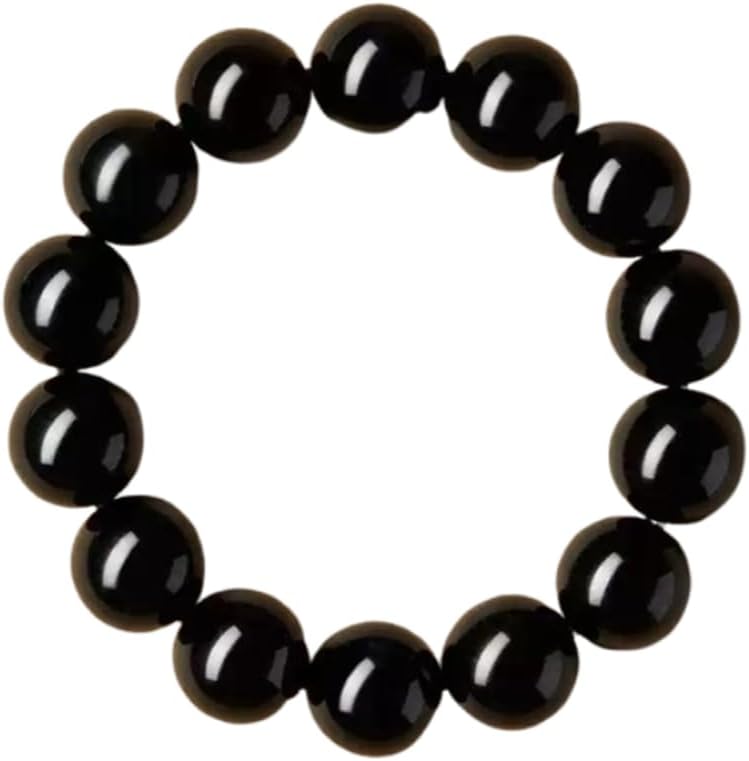 Natural Black Obsidian Bracelet Beaded Bracelets for Men and Women Stretch Bracelet Feng Shui Bracelet Obsidian Crystal,16mm