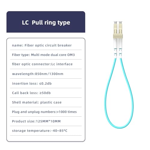 Image of 10pack LC to LC OM3 10Gb Multimode Fiber Optic Loopback, Durable Pull Ring Design for Network Testing and Maintenance