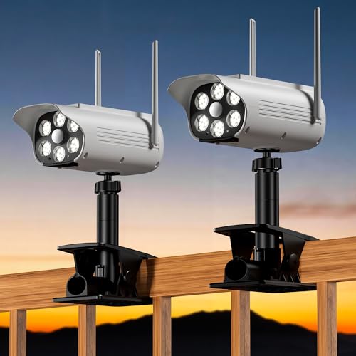 POPOSOAP ソーラー防犯ライト 模擬カメラ クリップ式 人感センサー付き 66LED 360° 回転 壁穴開け不要 屋外用 ソーラー防犯カメラ 駐車場/ガーデン/玄関用 2 個パック ホワイト