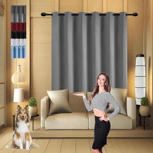 GOUSUN Verdunklungsvorhänge 1Er Set 160 x 145 cm Höhe Verdunkelung Schiebegardinen Blackout Vorhang Blickdicht Abdunkelnd Kälteschutz Warm für Schlafzimmer, Hellgrau