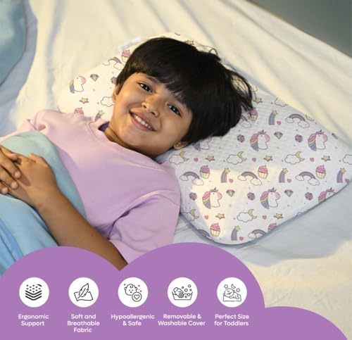 Image of Premium Memory Foam Baby & Toddler Pillow | Head,Neck & Back Support Cushion | Washable Removable Cover | Ideal for Sleeping,Reading & Resting | Age 2to9 Year | 20.5x11.5x2.5in - Unicorn Print