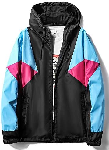 MADHERO Mens Windbreaker Jacket Lightweight 90s Retro Wind Breakers Black Blue Rose Red Size M