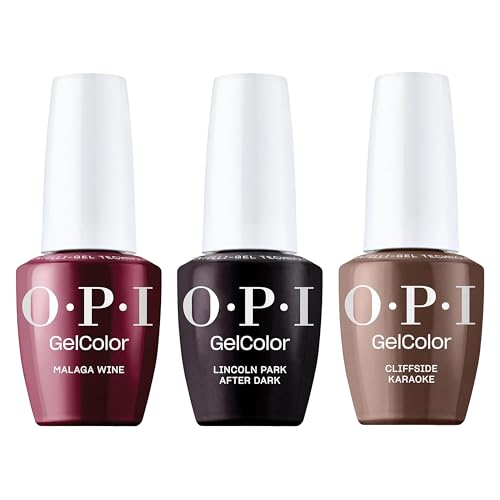 OPI GelColor Iconic Dark Shades Gel Nail Polish Trio Bundle | Lincoln Park After Dark + Malaga Wine + Cliffside Karaoke Crème UV Cure Gel Polish Colors