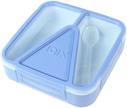 Outdoor Portable Sub-grid Lunch Box Snap-on with Spoon Eco-Friendly Plastic Food Crisper Heat-resistant Storage Bento Box 3Color (Color : Blue)