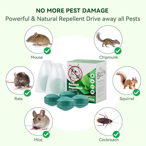 Image of Rat Repellent for Car & Home Rodent & Mouse Repellent Peppermint Oil to Protect Wires in Car, Bike & Truck Engine No Kill Only Repels Home Indoor-Outdoor Garage Rat Controller Pills to Keep Rodents Out of Car (3)