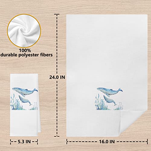 Seahorse Jellyfish Whale Starfish Absorbent Kitchen Towels And Dishcloths 16×24 Inches Set Of 4,Funny Ocean Animal Hand Towel Dish Towel Tea Towel For Kitchen Bathroom Decor,Sea Life Lovers Gifts #TOP5