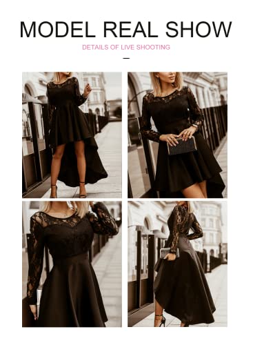 Bdcoco Women's Floral Lace Hi Low Cocktail Party Dress Swing Prom Evening Gowns Black #TOP2