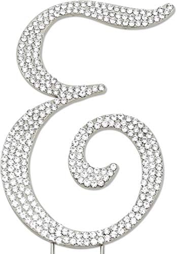 Sparkly Rhinestone E Letter Cake Topper - 4.62" Silver Colored E Monogram Letter for Birthday, Wedding, Anniversary and Personalized Cakes – Elegant Decoration for Any Occasion - Letter E