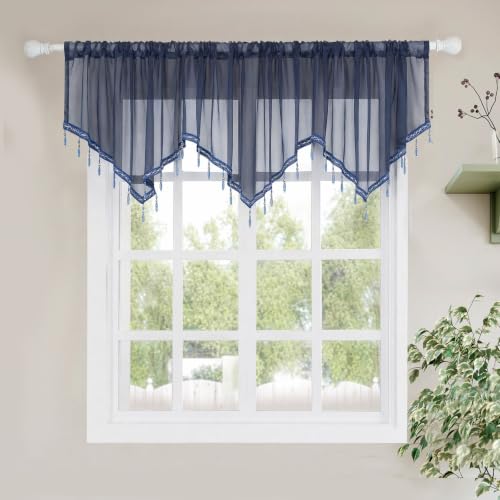 Molaxhome Swag Curtain Scalloped Curtain Valance Drape Sheer Lace Panel 1pc