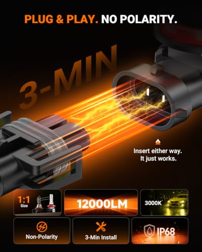 Image of SEALIGHT H11 /H8 /H16 Amber Yellow Fog Bulbs, 12000LM 3000K-2 Pack, for SUV