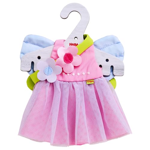 HABA Puppenkleidung Feenzauber – 2-teiliges Puppen-Kleiderset ab 18 Monaten für 30 cm Puppen – Kleid mit Tüll und Flügeln, Blumen-Haarband inklusive – 1306243001
