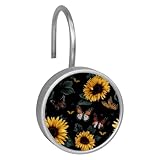 Duschvorhangringe mit Sonnenblumen- und Schmetterlingsmuster, Kunstharz, Glas und Edelstahl, moderne Dekoration für Badezimmer, leicht zu reinigen, 12 Stück