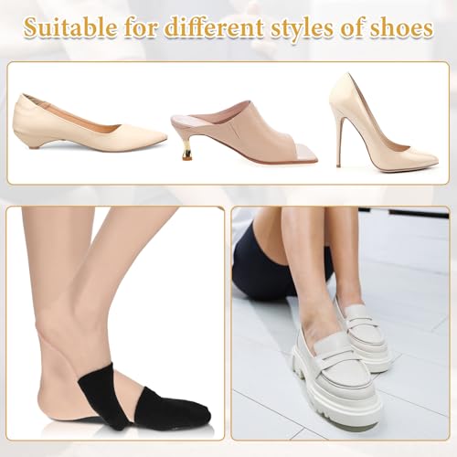 Image of InnoHHustle Toe Socks for Mules, 6 Pairs Half Socks for Women Toe Topper Covers No Show Invisible Non-slip Liners for Mule (Black, Skin)