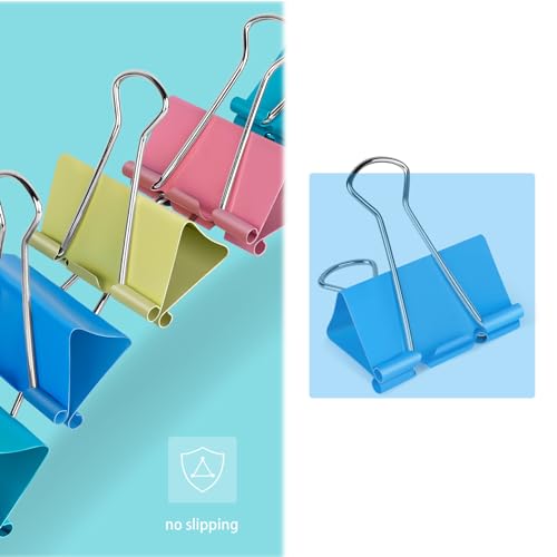 Image of Ufmarine Extra Large Binder Clips 2 inch Length, (40 Pcs) Colorful Paper Clips Large for Office