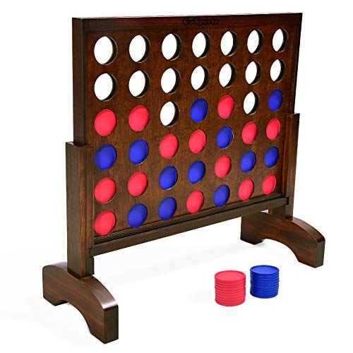 GoSports 2 Foot Width Giant Dark Wood Stain 4 in a Row Backyard Game with Connect Coins, Portable Case and Rules by GoSports - Used condition - US$58.59