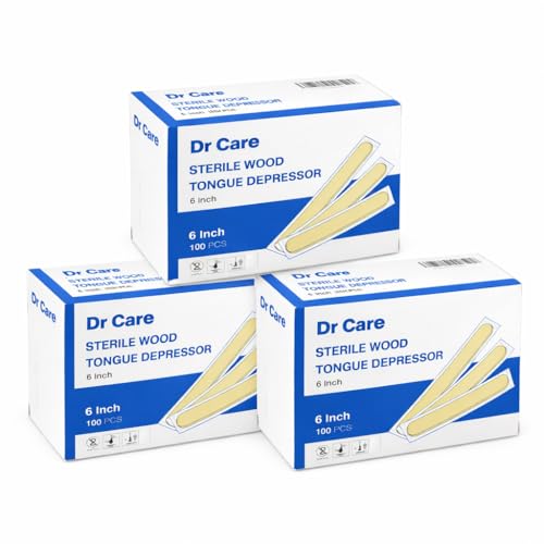 Image of Dr Care Sterile Wood Tongue Depressors, 6 Inch, Disposable Wooden Spatulas for Dental Clinics, Waxing, Hair Removal (300)