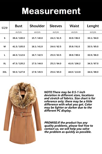 Bellivera Women Pea Coat Faux Suede Leather Long Jacket Winter Outerwear With Detachable Fur Collar 19249 Camel M #TOP5