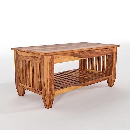 Image of Solid Sheesham Wooden Centre Table Coffee Table & Sofa Center Table Teapoy for Hallway Decor - Wooden Coffee Table for Living Room Home Furniture Decor (Honey)