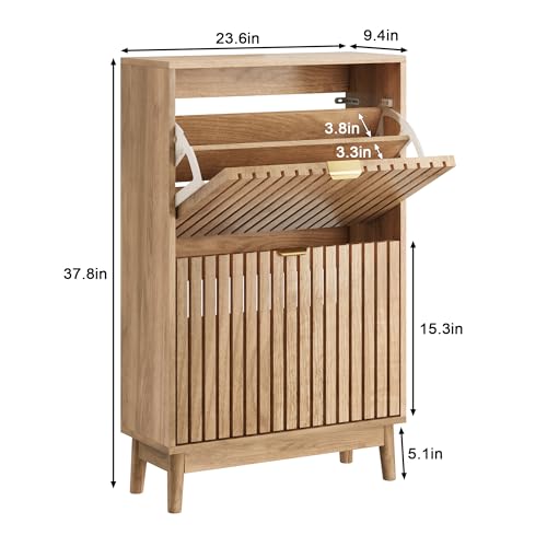 Morwdxef Shoe Cabinet, Shoe Storage Cabinet for Entryway with 2 Slatted Flip Drawers, Narrow Shoe Organizers for Entryway, Foyer, Hallway by Morwdxef - Image 2