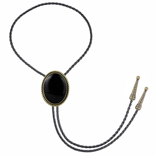 Image of GelConnie Bolo Tie for Men Women Western Cowboy Turquoise Leather Necktie | Natural Stone Bolo Tie Necklace for Women Rodeo Cowboy Leather Necktie Native American Western Cowgirl Ties Adjustable Cord