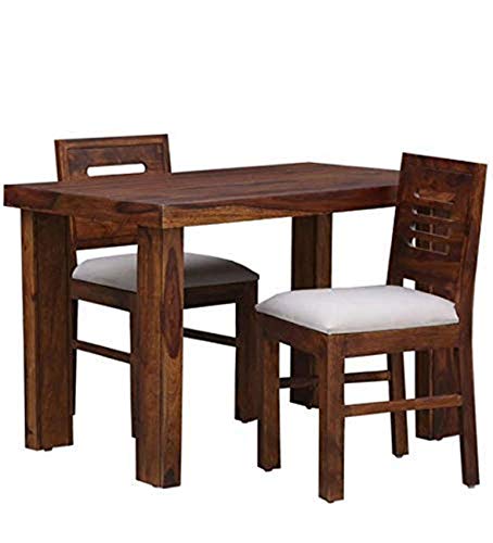 Image of Furniture Sheesham Wood 2 Seater Dining Table Set | Wooden Two Seater Dinning Table with Cushioned Chairs for Living Room Home Kitchen & Restaurants (Brown) | 1 Year Warranty