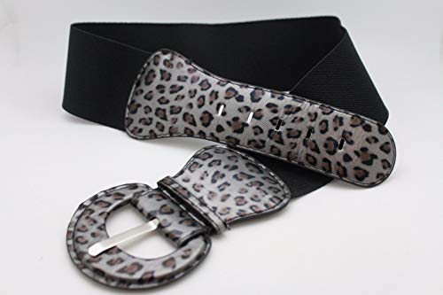 TFJ Women Stretch Wide Belt Waist Hip Leopard Animal Print XS S M Black Silver4