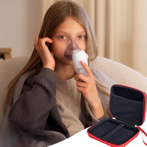 Image of Gealaek Protective Carrying Case for Portable Nebulizer, Travel Medical Bag with Hard Shell for Inhaler Spacer, Masks, Asthma Accessories Emergency Medicine Storage Bag for Kids and Adults (Red)