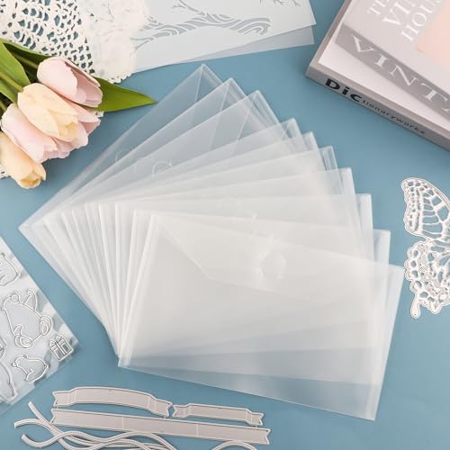 Image of Briartw 60 Pack 9.8x5.9 inch Slimline Storage Envelopes, Resealable Plastic Envelopes Pockets for Cutting Dies Stencil Crafts Organizer Holder,Storage Bag for Clear Stamp,Die Cuts,Scrapbook Paper,Photos