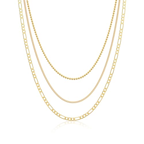 Image of Tewiky Layered Necklaces for Women 14k Gold Plated Chain Necklace Set