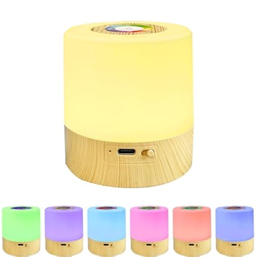 TIYUPA Mini Lámpara de Mesita de Noche, Niño Luz de Nocturna Led Control Tactil, Temporización 2/4 Horas, Regulable, USB Recargable, Conveniente, Cambio Color Rgb para Niños Habitación (Grano madera) | Ya disponible en tu tienda friki favorita! En mundofriki.es!