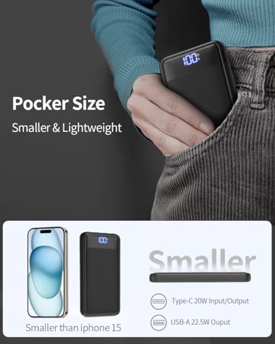 Power Bank 13800 mAh, 22,5 W powerbank, externe mobiele telefoon batterij, snel opladen, USB C-ingang & uitgang met LED-display, PD3.0 QC4.0 draagbare oplader, compatibel met iPhone 16 15 14 13 12 Pro - Afbeelding 7