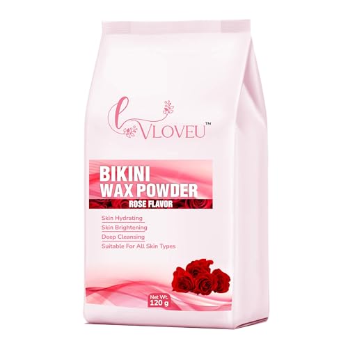 Image of VLOVEU - Rose Bikini Wax Powder for Women - 120g, Pack of 1 | 5 Minutes Painless Herbal Wax Powder for Hair Removal | Easy to Use at Home, No Chemicals - No Irritation, Bikini Wax for Women and Girls