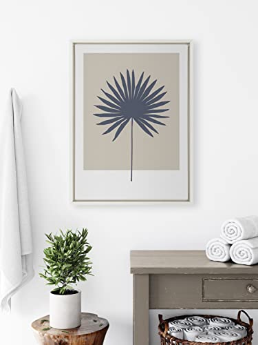 Kate and Laurel Sylvie Muted Tan and Blue Colorblock Botanical Palm Framed Canvas Wall Art by The Creative Bunch Studio; 18x24 White; Simple Modern Botanical Wall Decor Art - Image 2