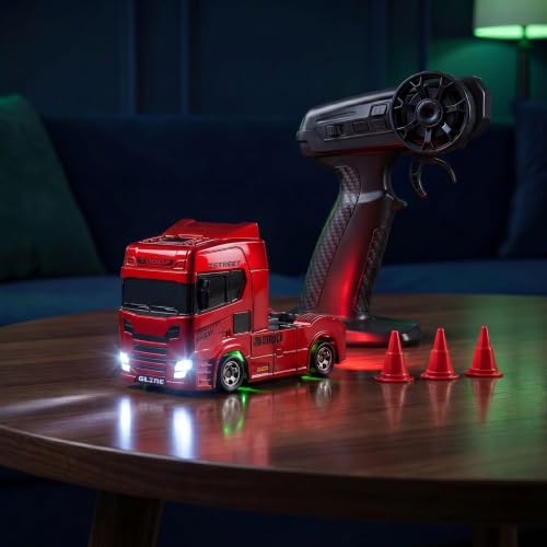 Image of MAC 1:64 Scale RC Drift Truck, 2.4Ghz Remote Control Car Toy, RC Drifting Car, RC Cars, Mini RC Drift Car, 2 Speed Modes, Multi LED Lights and Underglow (Red)