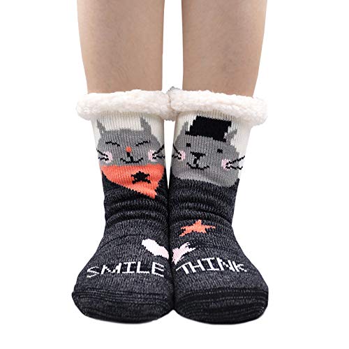 Mujer Calcetines Tipo Pantuflas Con Suela ABS Antideslizante, Invierno Zapatillas Calcetines Térmicos Acogedores y Suaves, Calcetines de Navidad