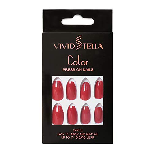 Coffin Nails 24 Pcs Red Fake Nails Press On False Nail Tips for Girls