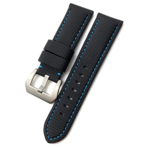 JZWCHQ Carbonfaser -Kalbskin -Uhr -Band passt 24 mm 26 mm Luminor Submersible PAM01119 01663 Luminous Nylon Uhrengurt/Schwarzblau Silber / 26 mm