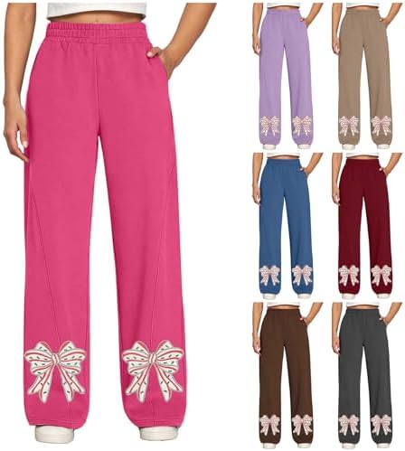 Women's Bowkont Baggy Sweatpants Wide Leg Elastic High Waist Casual Pants Athletic Going Out Sweat Pants with Pockets