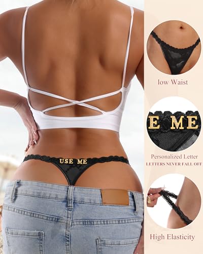 Image of Sexy Underwear for Women Lace Panties Sexy Thong with Funny Rhinestone Letters for Couple Gifts