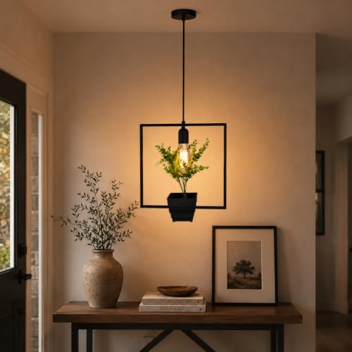 Image of Smartway Hanging Flower Square LED Pendant Light | Modern Black Hanging Ceiling Lamp | Decorative Lighting for Living Room, Bedroom & Dining Area | Metal Interior Light Fixture (Bulb not Included)