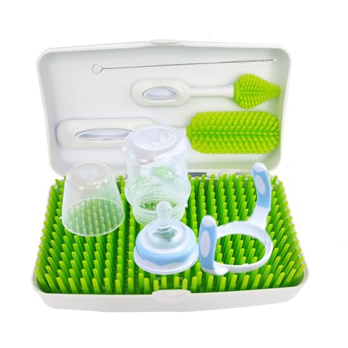 Baby Travel Bottle Drying Rack, Portable Baby Bottle Drying Rack for Working Mom or Camping with Baby,Travel Bottle Cleaner Kit,Baby Travel Gear,Baby Feeding Essentials -Spring Green