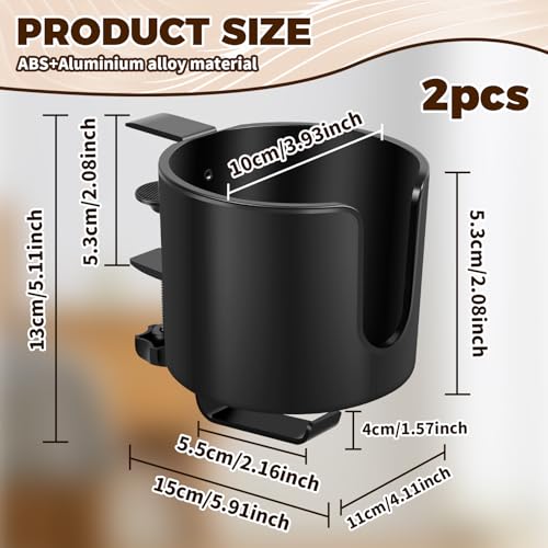 Image of 2 Pack Desk Cup Holder, 2-in-1 Anti-Spill Cup Holder Clamp with Headphone Hanger, Compatible with Most 3.74 inch Coffee Mugs, Water Cups (Black)
