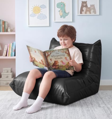 Image of Hobestluk Small Bean Bag Chair Lazy Floor Sofa, Memory Foam Fireside Sofa Beanbag Faux Leather ArmlessChair for Living Room Bedroom Dorm Reading Playing (Black, Small)