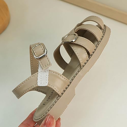 Girls Solid Color Roman 𝐆ladiator Strappy Sandals Buckle Sandal Big Kids Wrapped Head Soft Rubber Low Heels Flat4