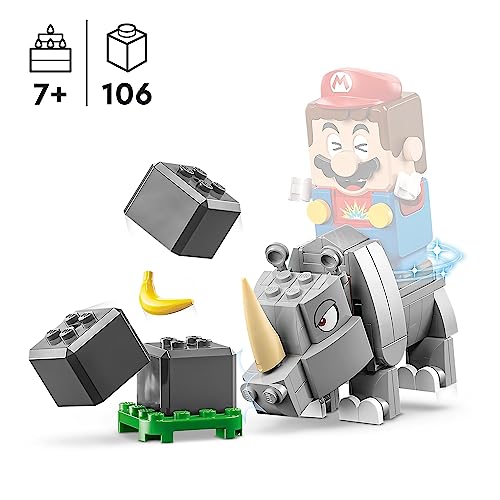 Super Mario Pack di Espansione Rambi il Rinoceronte, Figura di Animale Giocattolo Costruibile, Piccolo Regalo da Abbinare al Gioco Starter Pack 71420 - Lego - Immagine 2