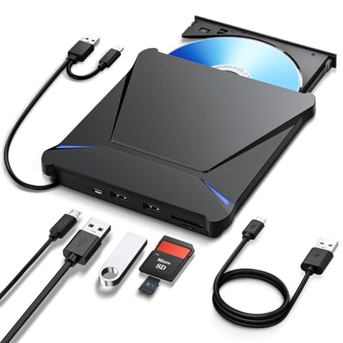 Haiway 5 in 1 External Blu ray Drive, Support 100G Disc R/W, USB3.0 Type-C Bluray Drive BD DVD CD Burner with 2 USB Ports, SD/TF Card Slot Compatible with Windows XP/7/8/10/11 Mac Laptop Desktop