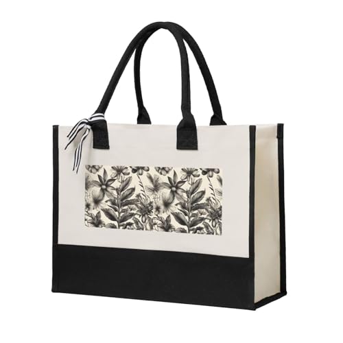 Sac fourre-tout en toile écoresponsable et spacieux à imprimé floral botanique pour femme