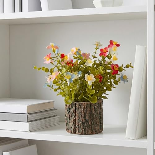 Image of Dekorly Artificial Fern Filler Plant with Real Wooden Vase (28CM Overall Height) | Decorative Lifelike Faux Floral Plant in Rustic Tree Log Pot for Living Room (Fern Filler)